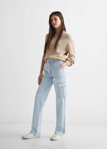 Mango Kids straight fit jeans changeant blauw Meisjes Katoen Effen 152(XXS)