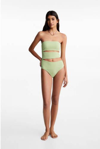 Mango Kids strapless cut-out badpak met textuur lichtgroen Meisjes Polyamide 152(XXS)