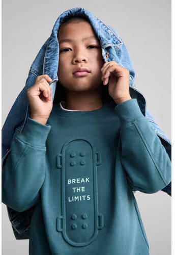 Mango Kids sweater blauw Trui Jongens Katoen Ronde hals Printopdruk 116 - Foto 2