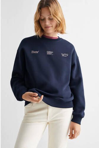 Mango Kids sweater met backprint donkerblauw Backprint 152(XXS)