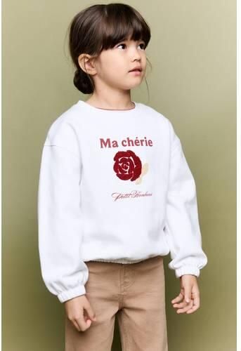 Mango Kids sweater met borduursels naturel wit Printopdruk