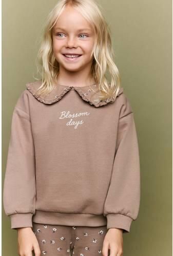 Mango Kids sweater met print bruin Printopdruk