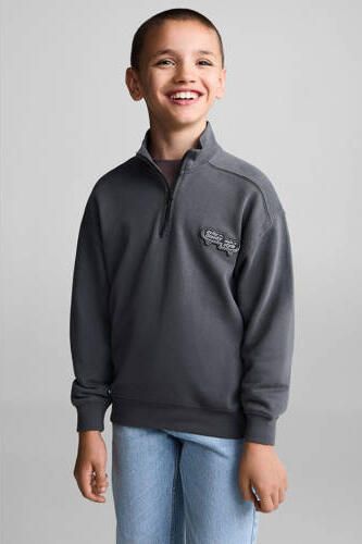 Mango Kids sweater met printopdruk antraciet Grijs Printopdruk 116