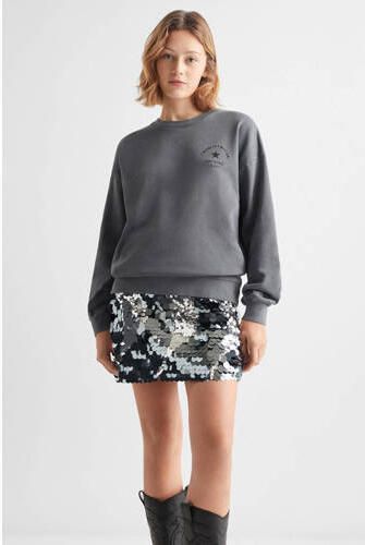 Mango Kids sweater met tekst antraciet Grijs Tekst 152(XXS)