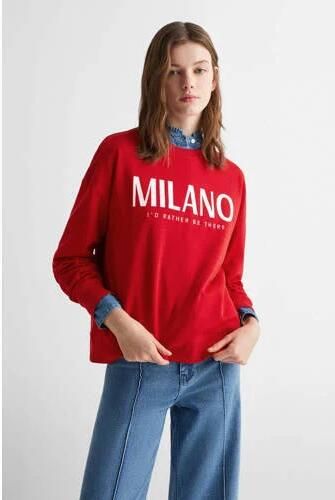 Mango Kids sweater met tekst rood Tekst 158(XS) | Sweater van