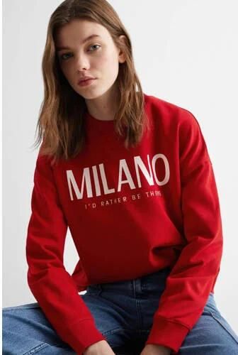 Mango Kids sweater met tekst rood Tekst 158(XS) | Sweater van - Foto 2