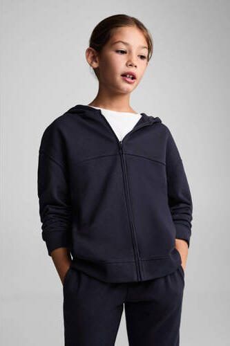 Mango Kids sweatvest donkerblauw Jongens Katoen Capuchon Effen 164 - Foto 3