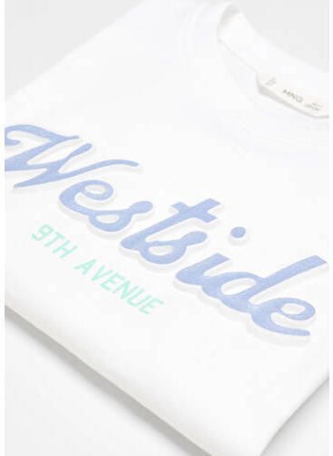 Mango Kids T-shirt met tekst wit Meisjes Katoen Ronde hals Tekst 116 - Foto 2