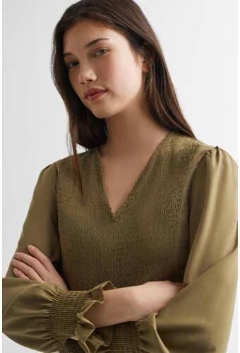 Mango Kids top khakigroen Meisjes Viscose V-hals Effen 152(XXS) - Foto 3