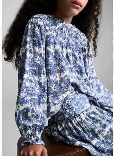 Mango Kids top met all over print blauw Meisjes Katoen Ronde hals All over print 128 - Foto 2