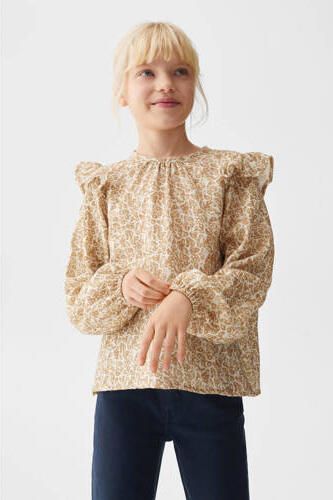 Mango Kids top met all over print donkergeel Meisjes Katoen Ronde hals 116 - Foto 3