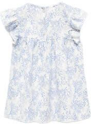 Mango Kids top met all over print en ruches blauw wit Meisjes Katoen Ronde hals 104