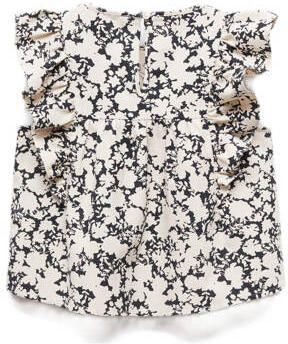 Mango Kids top met all over print zwart ecru Meisjes Katoen Ronde hals 116