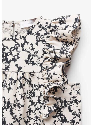 Mango Kids top met all over print zwart ecru Meisjes Katoen Ronde hals 116 - Foto 2