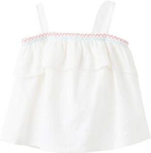 Mango Kids top met borduursels en ruches wit Meisjes Katoen Vierkante hals