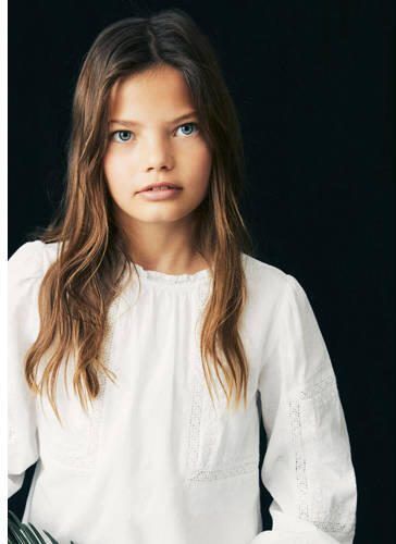 Mango Kids top naturel wit Meisjes Katoen Ronde hals Effen 122 - Foto 2