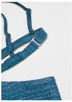Mango Kids triangel bikini met lurex blauw Meisjes Polyamide Effen 152(XXS) - Foto 3