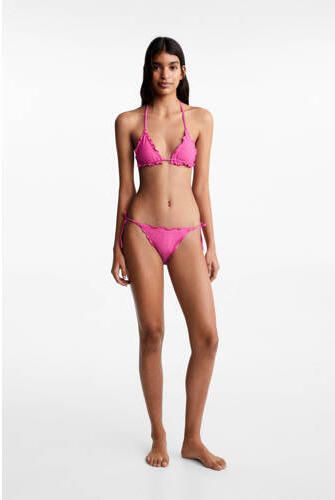 Mango Kids triangel bikini met ruches en lurex roze Meisjes Polyamide Effen 152(XXS)