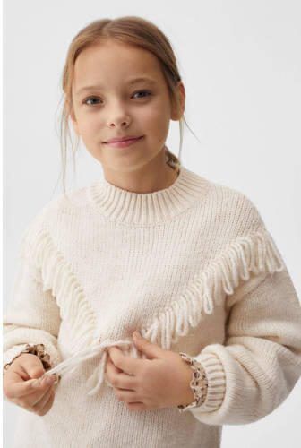 Mango Kids trui met franjes beige Meisjes Acryl Ronde hals Effen 140 - Foto 2