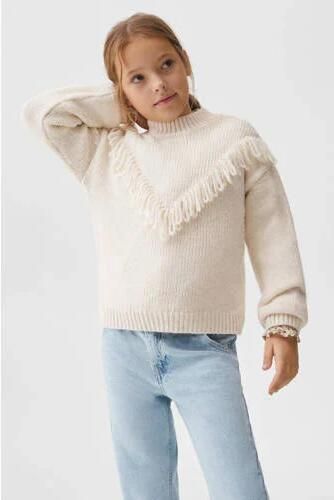 Mango Kids trui met franjes beige Meisjes Acryl Ronde hals Effen 140 - Foto 3