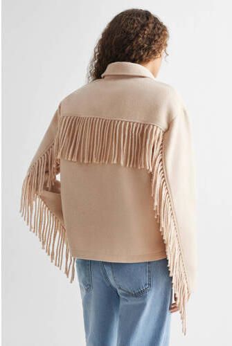 Mango Kids tussenjas met franjes lichtbeige Meisjes Polyester Klassieke kraag 158(XS)