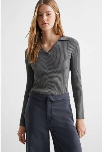 Mango Kids wide leg broek antraciet Grijs Meisjes Katoen Effen 152(XXS)