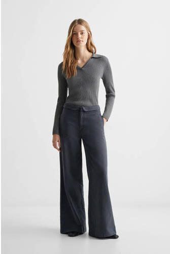 Mango Kids wide leg broek antraciet Grijs Meisjes Katoen Effen 152(XXS) - Foto 4
