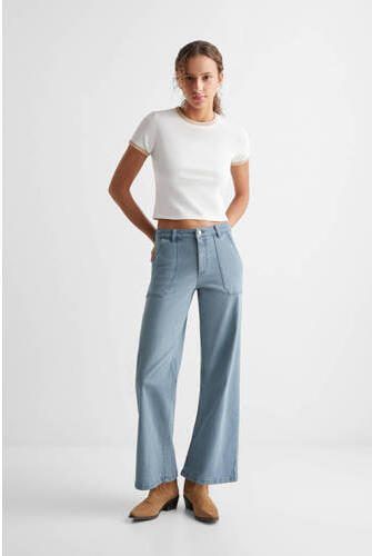 Mango Kids wide leg broek Blauw Meisjes Katoen Effen 152(XXS)