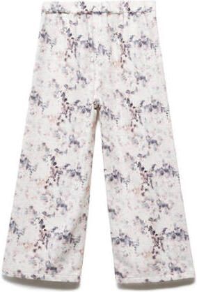 Mango Kids wide leg broek met all over print wit paars Multi Meisjes Katoen 116