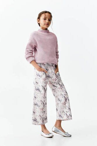 Mango Kids wide leg broek met all over print wit paars Multi Meisjes Katoen 116 - Foto 3