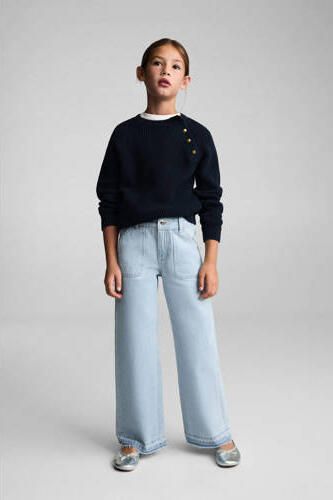 Mango Kids wide leg jeans changeant blauw Meisjes Denim Effen 122