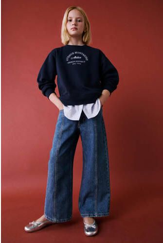 Mango Kids wide leg jeans middenblauw Meisjes Denim Effen 116