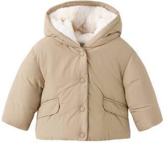 Mango Kids winterjas beige Jongens Polyester Capuchon Effen
