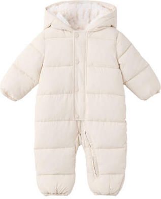 Mango Kids winterjas beige Meisjes Polyester Capuchon Effen
