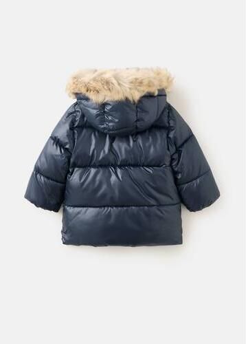 Mango Kids winterjas met imitatiebontkraag donkerblauw Meisjes Polyester Capuchon - Foto 3