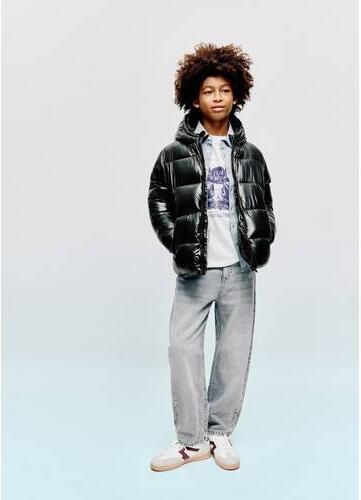 Mango Kids winterjas zwart Jongens Polyamide Capuchon Effen