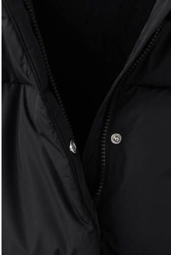 Mango Kids winterjas zwart Meisjes Polyester Capuchon Effen