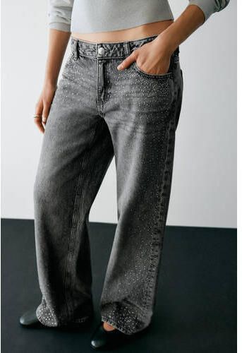 MANGO TEEN wide leg jeans met studs grey denim Grijs Meisjes Katoen Effen (XXS)