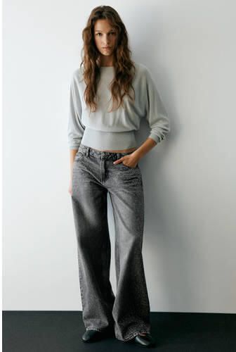 MANGO TEEN wide leg jeans met studs grey denim Grijs Meisjes Katoen Effen (XXS) - Foto 2