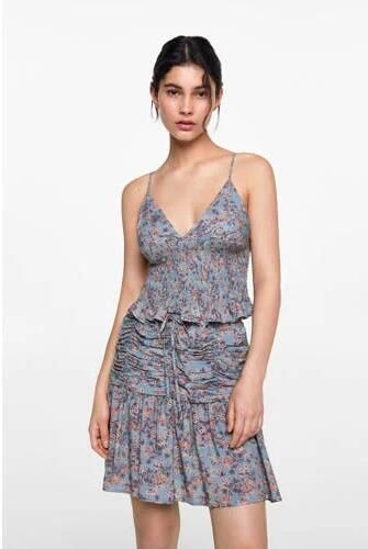 MANGO TEENS a-lijn rok lichtblauw Meisjes Viscose Bloemen 152(XXS)