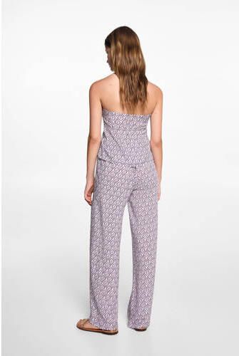 MANGO TEENS broek met all over print lila wit Paars Meisjes Viscose All over print 152(XXS)