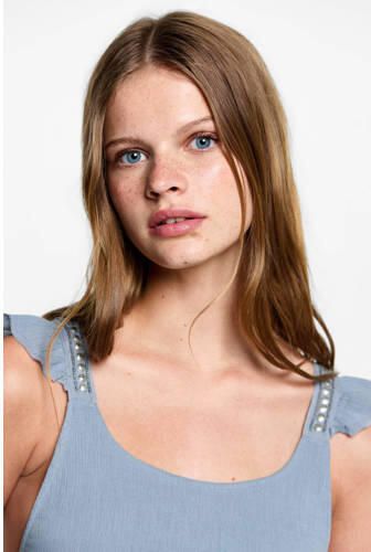 MANGO TEENS crop top lichtblauw Meisjes Katoen Ronde hals Effen 152(XXS)