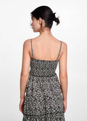 MANGO TEENS gebloemde spaghettitop zwart wit Meisjes Viscose Vierkante hals 152(XXS) - Foto 1