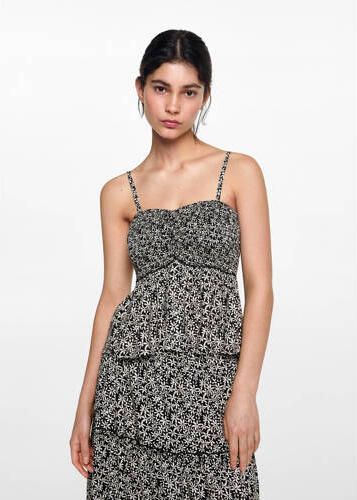 MANGO TEENS gebloemde spaghettitop zwart wit Meisjes Viscose Vierkante hals 152(XXS) - Foto 3