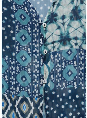 MANGO TEENS gilet met all over print blauw wit Meisjes Polyester V-hals 164(S)