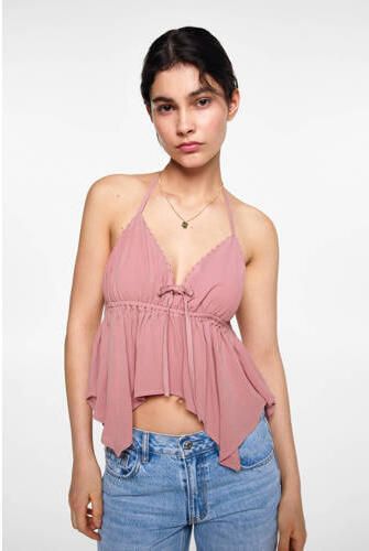 MANGO TEENS haltertop warmroze Meisjes Viscose V-hals Effen 152(XXS)