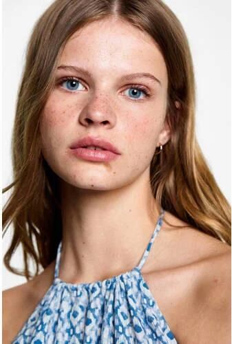 MANGO TEENS jurk met all over print blauw wit Meisjes Viscose Ronde hals 152(XXS) - Foto 2
