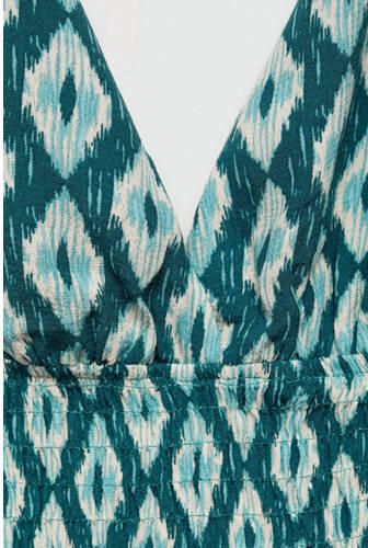 MANGO TEENS jurk met grafische print blauw Meisjes Viscose V-hals Grafisch 152(XXS)