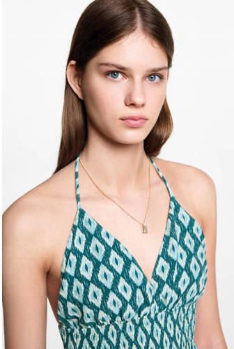 MANGO TEENS jurk met grafische print blauw Meisjes Viscose V-hals Grafisch 152(XXS) - Foto 2