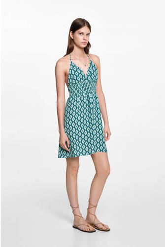 MANGO TEENS jurk met grafische print blauw Meisjes Viscose V-hals Grafisch 152(XXS) - Foto 3
